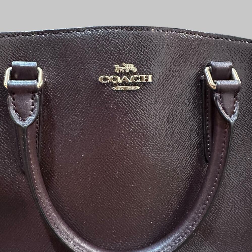 Coach Saffiano Leather Satchel Crossbody Bag - Dark Brown - Picture 3 of 7